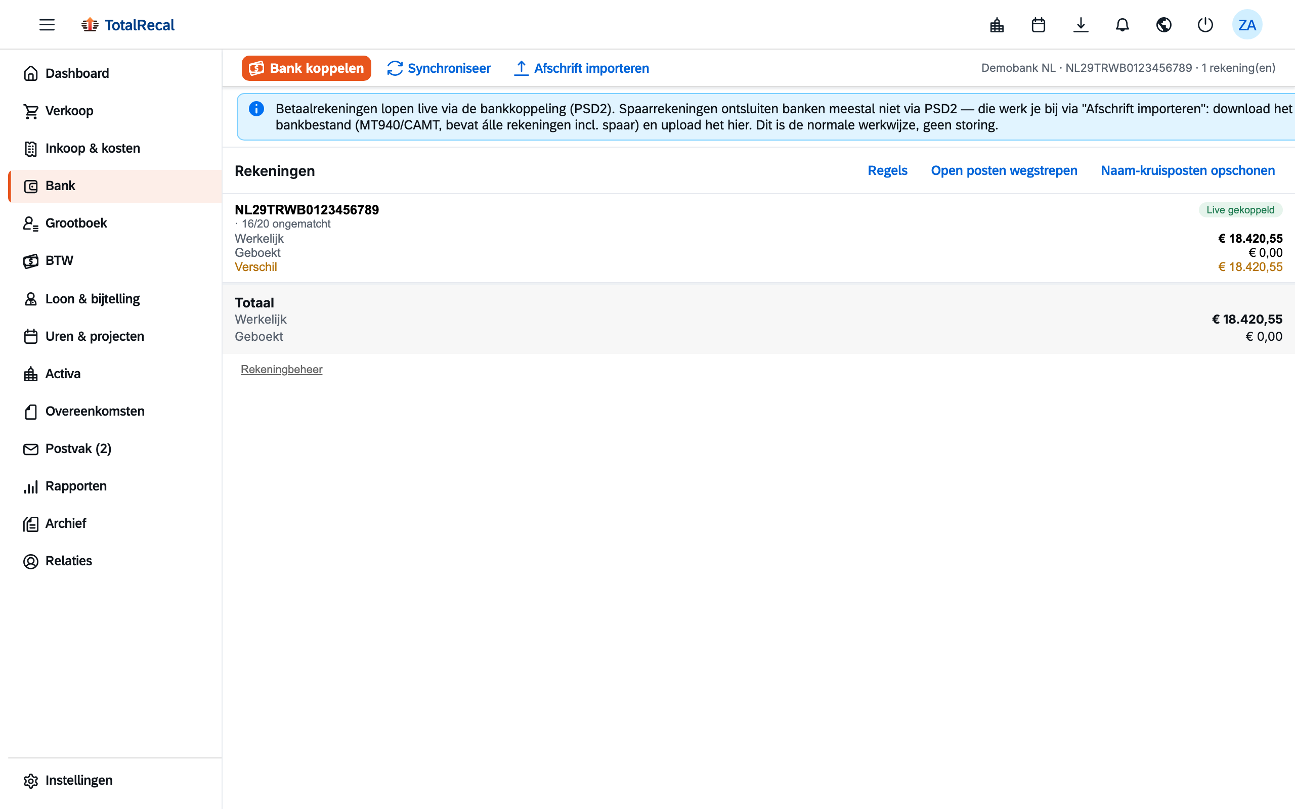 Je bank, automatisch afgeletterd